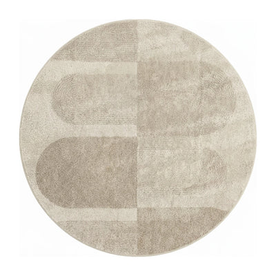 Tapis rond beige blocs géométriques