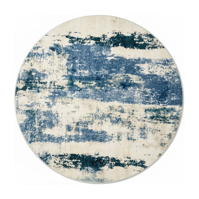 Tapis Rond Imitation Cachemire Écru Indigo