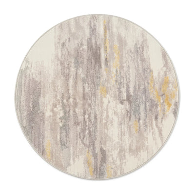 Tapis Rond Imitation Cachemire Écru Moutarde