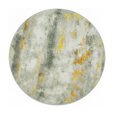 Tapis Rond Imitation Cachemire Vert Doré