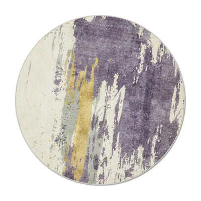 Tapis Rond Imitation Cachemire Violet et Jaune