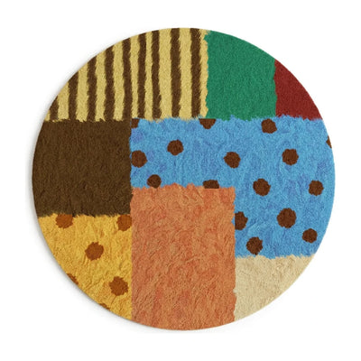 Tapis rond patchwork blocs multicolore