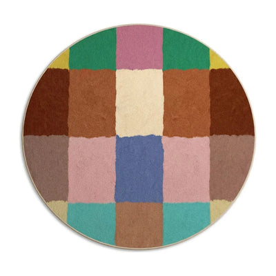 Tapis rond patchwork carreaux multicolore