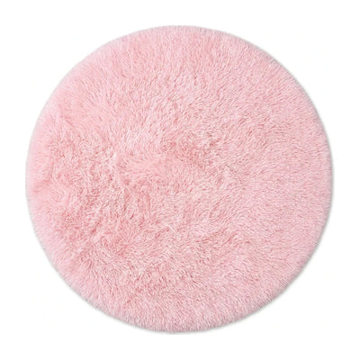 Tapis rond rose poil long
