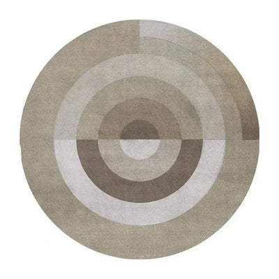 Tapis rond salon cercles concentriques beige taupe