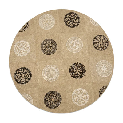 Tapis rond Wilton mid-century médaillons noir et beige
