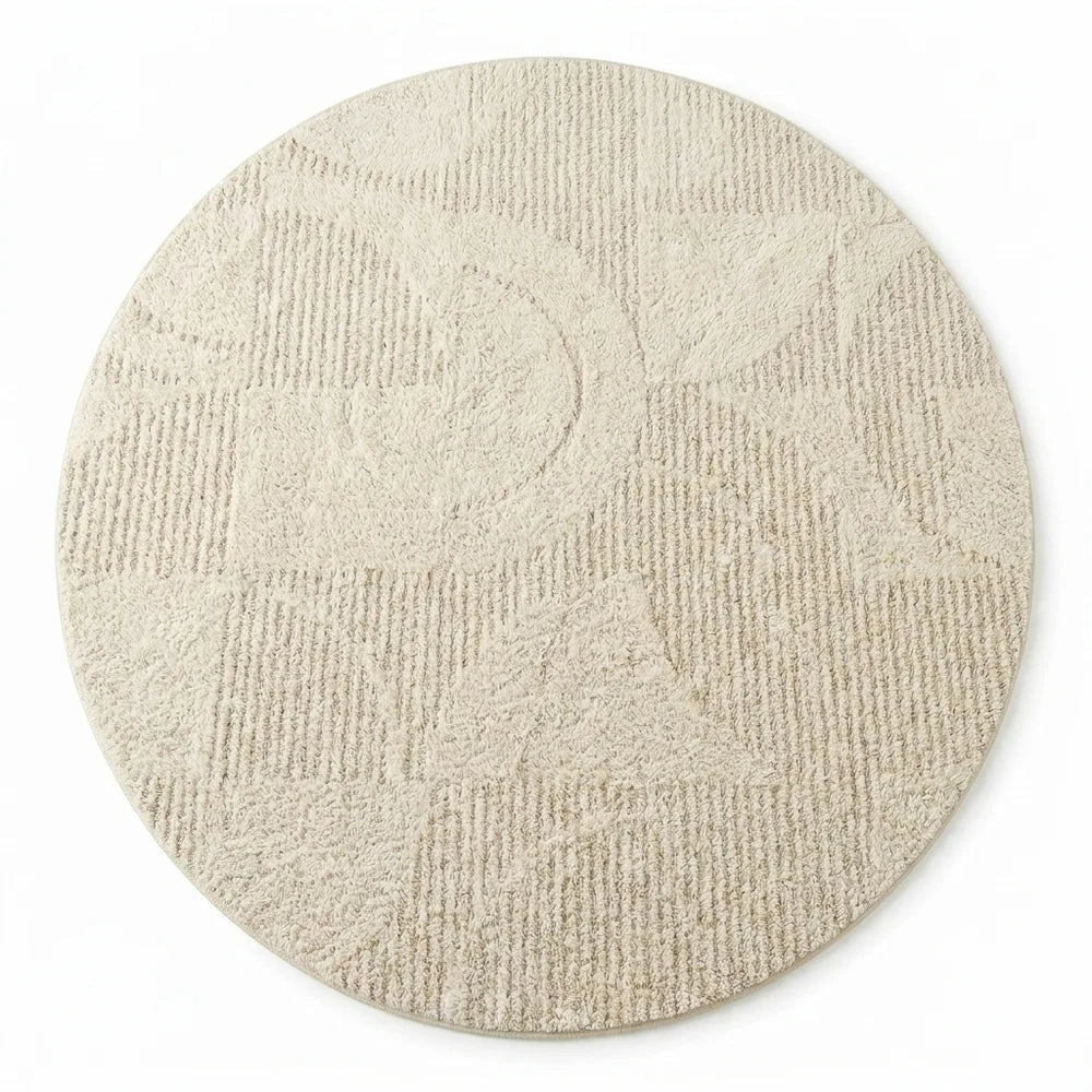 Tapis rond beige motif vagues | Rondea