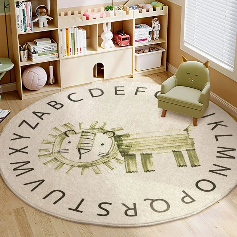 Tapis rond enfant lion alphabet, vue produit