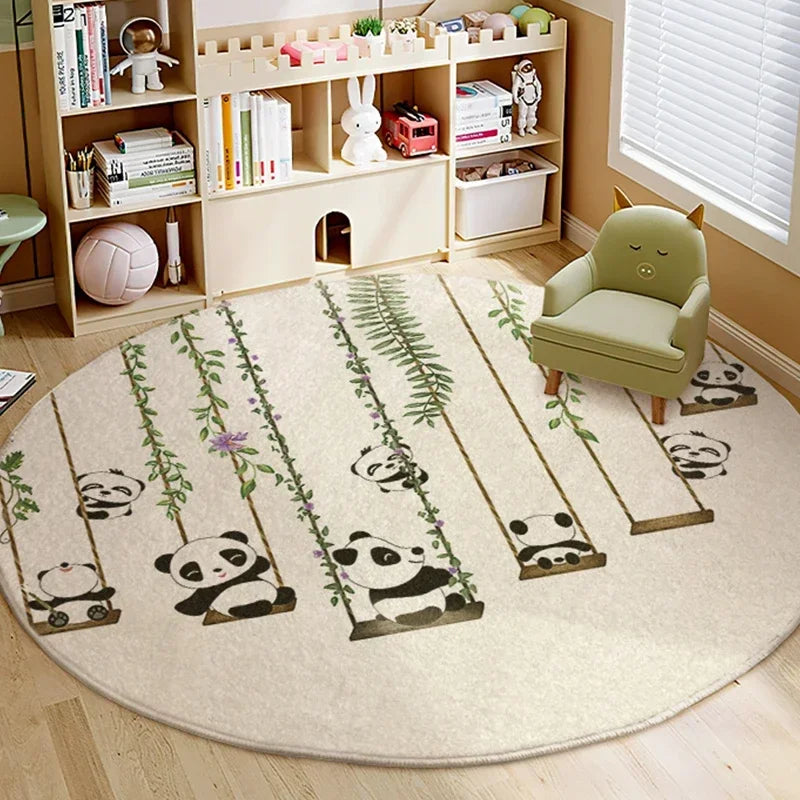 Tapis rond enfant pandas bambou, vue produit