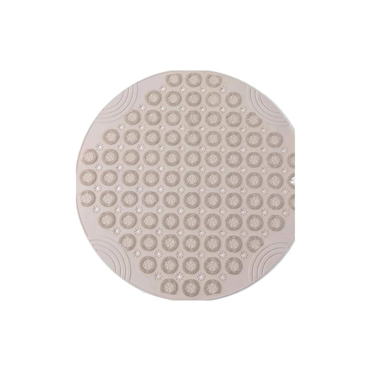 Tapis rond bain antidérapant ventouses beige, vue de dessus sur fond blanc