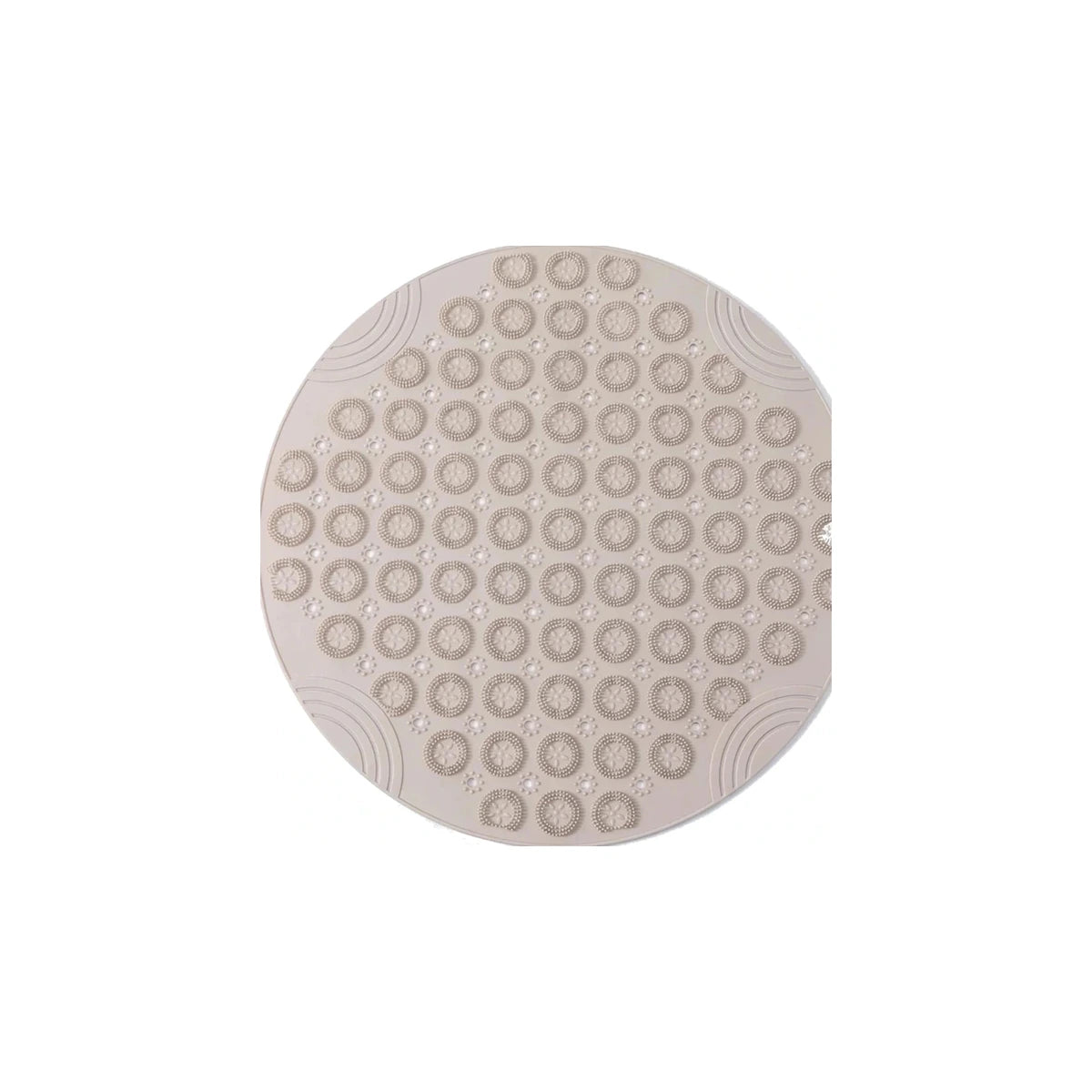 Tapis rond bain antidérapant ventouses beige, vue de dessus sur fond blanc