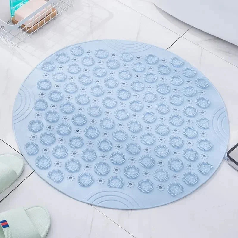 Tapis rond bleu canard de bain Rondea, esprit cabine de plage contemporaine