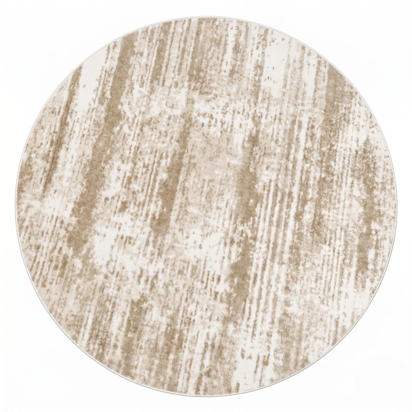 Vue studio du tapis rond beige minimaliste balayé en polyester Wilton