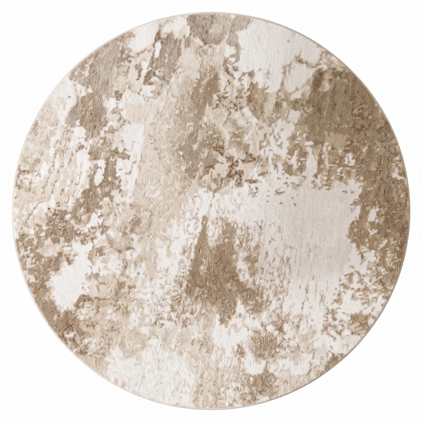 Vue studio du tapis rond beige minimaliste nuages en polyester Wilton