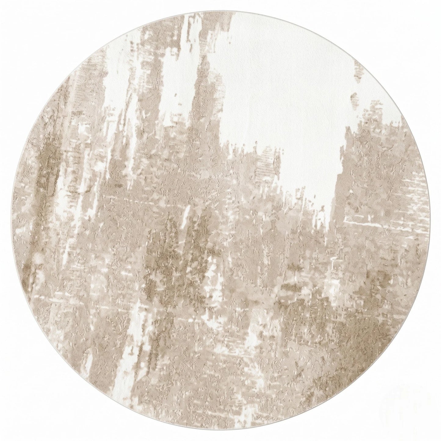 Vue studio du tapis rond beige minimaliste taches en polyester Wilton
