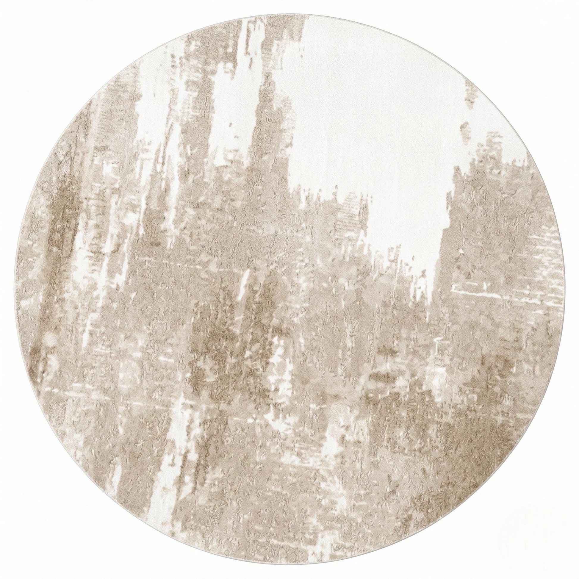 Vue studio du tapis rond beige minimaliste taches en polyester Wilton