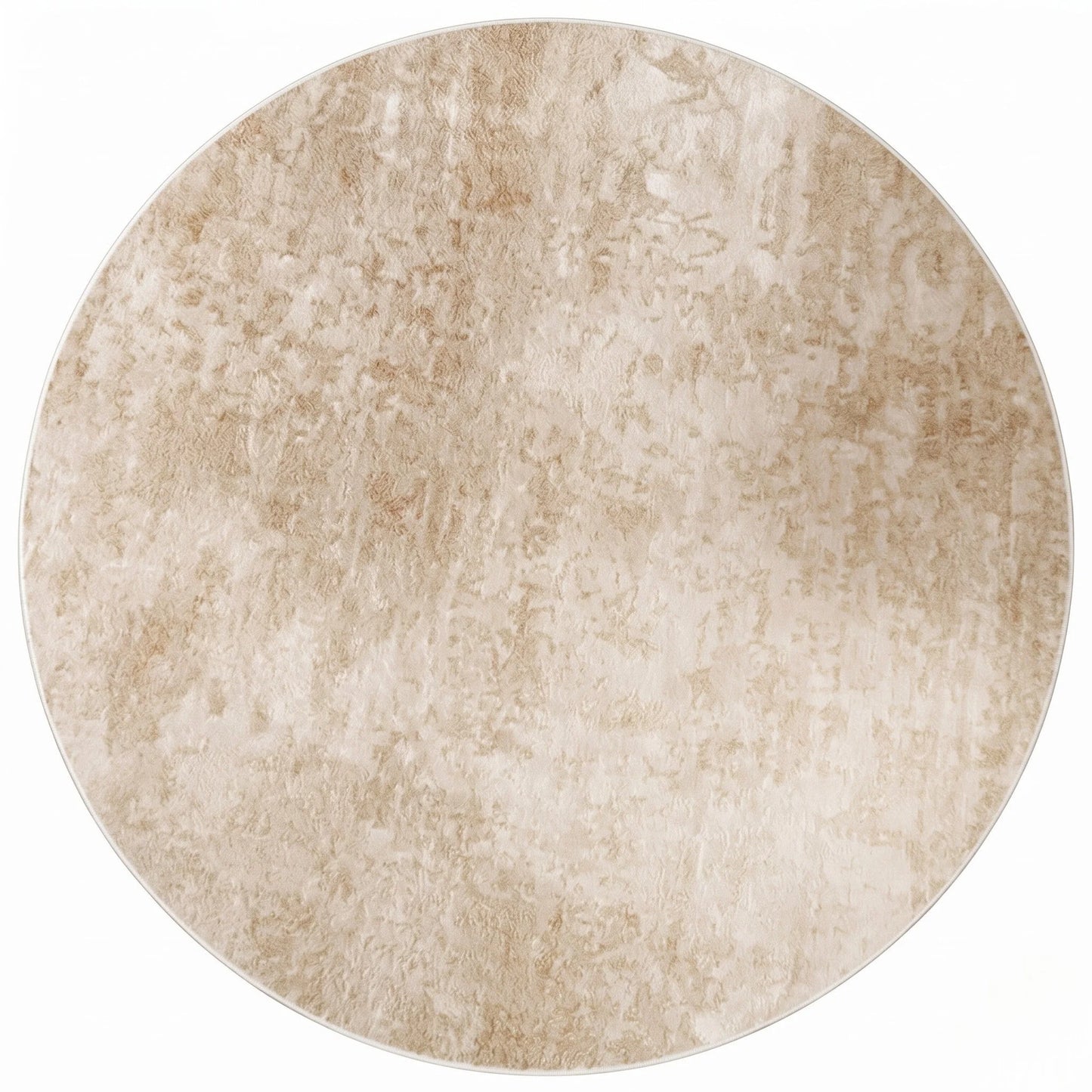 Vue studio du tapis rond beige minimaliste uni en polyester Wilton