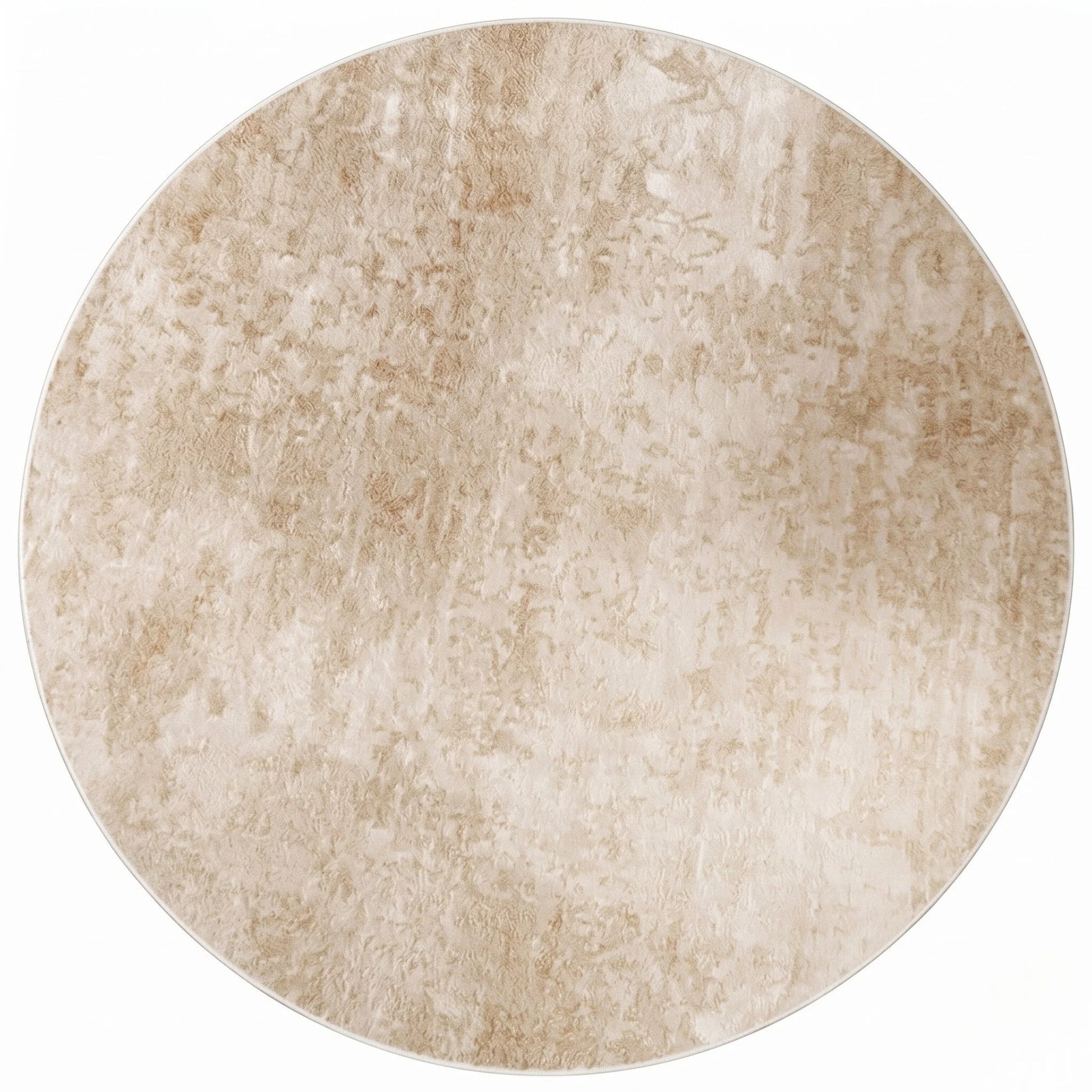 Vue studio du tapis rond beige minimaliste uni en polyester Wilton