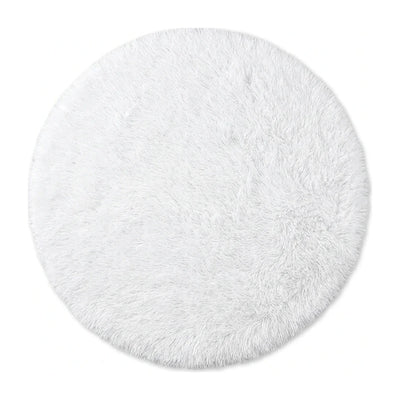 Tapis rond blanc poil long