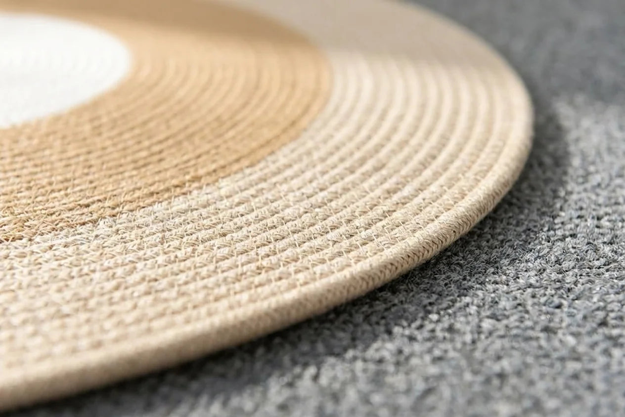 Macro du tressage spirale du tapis rond coton concentrique