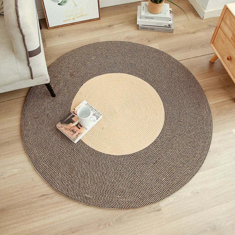 Photo originale du tapis rond coton tressé couronne marron
