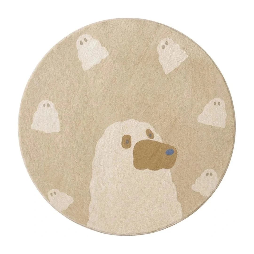 tapis-rond-enfant-ours-nuages, vue de dessus sur fond blanc