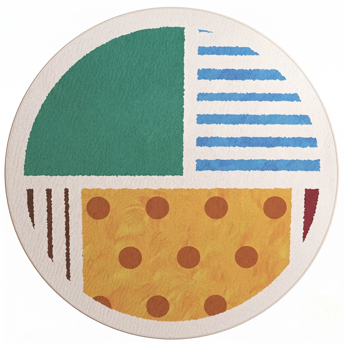Vue studio du tapis rond géométrique abstrait multicolore en polyester