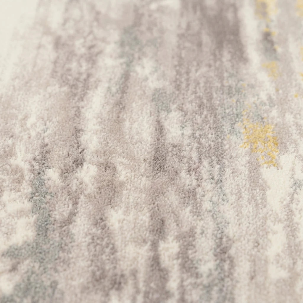Velours imitation cachemire du tapis rond écru moutarde vu de près