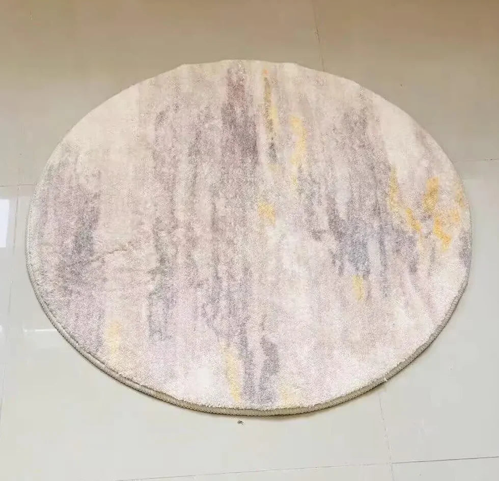 Tapis rond écru moutarde reçu par un acheteur, photo publiée sur le site du fournisseur