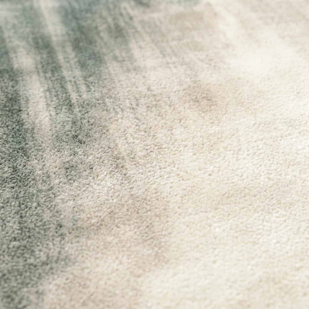 Velours imitation cachemire du tapis rond écru sauge vu de près