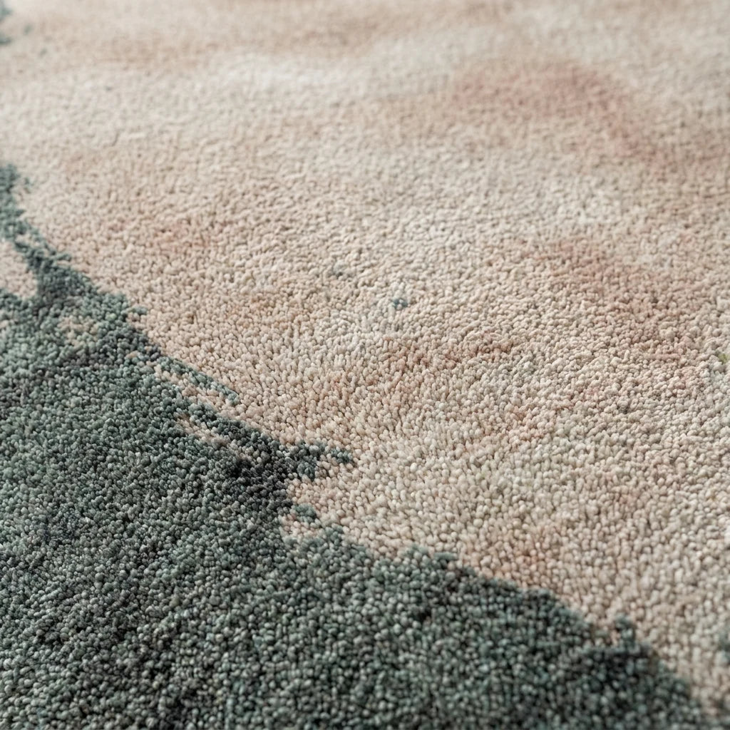 Velours imitation cachemire du tapis rond grège vert vu de près