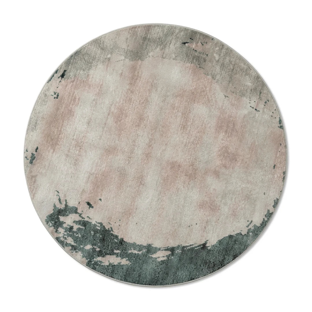 Tapis rond grège vert vu de dessus sur fond blanc