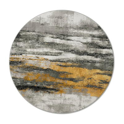 Tapis Rond Imitation Cachemire Gris Doré