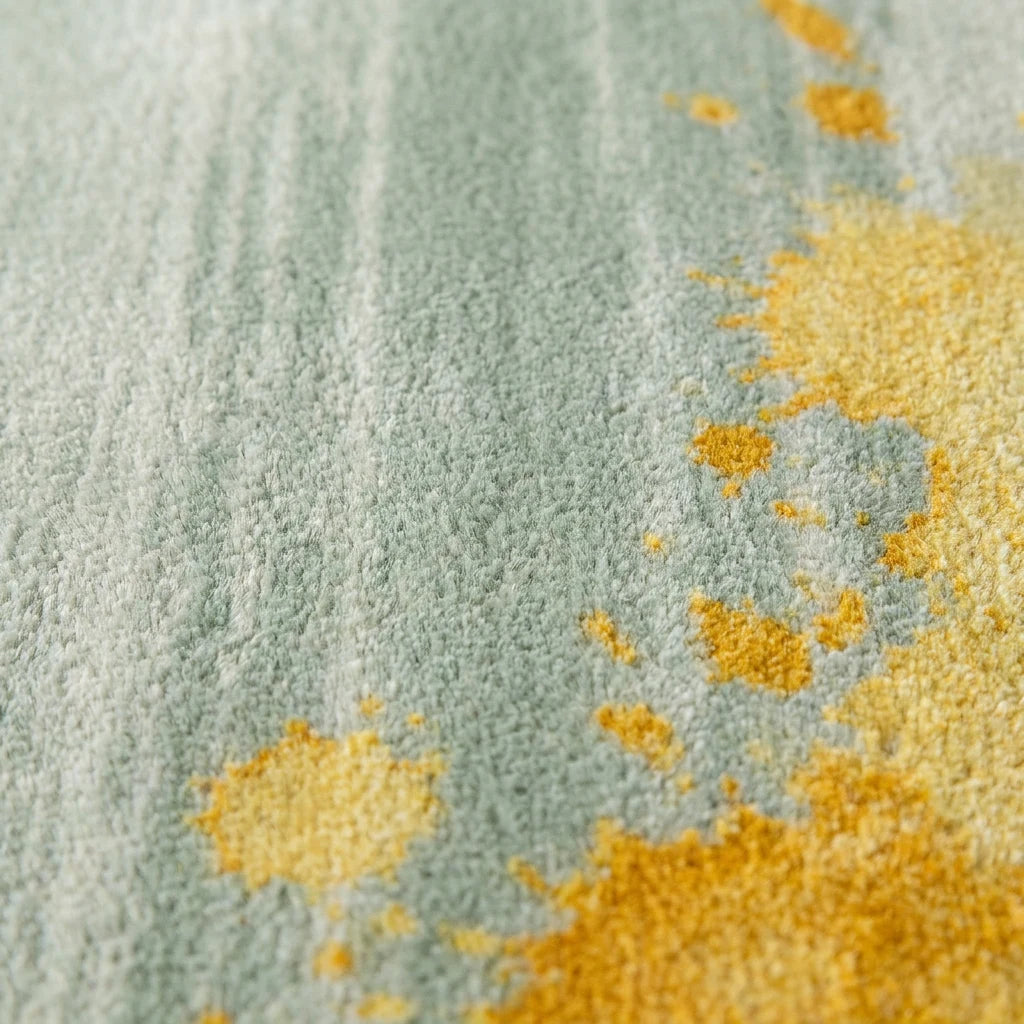 Velours imitation cachemire du tapis rond vert doré vu de près