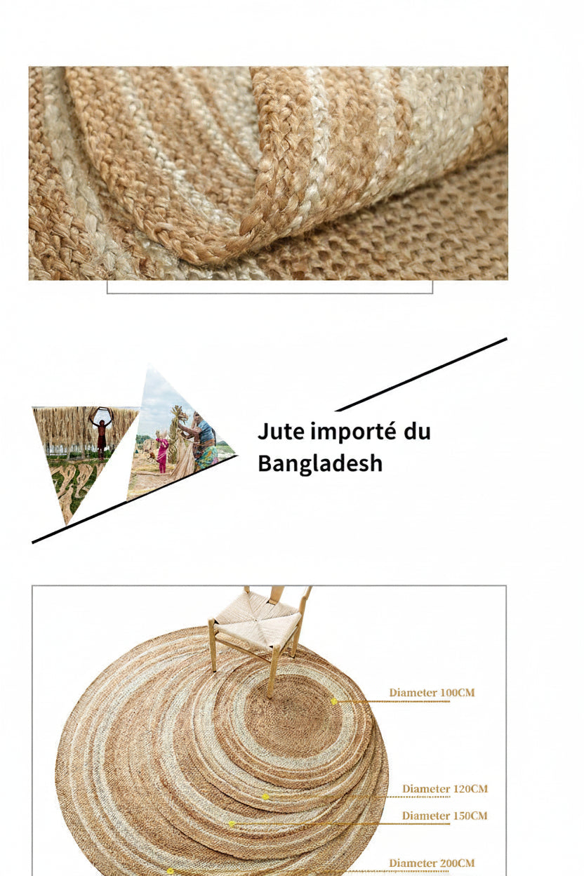 Tailles disponibles du tapis rond en jute naturel, infographie diamètres