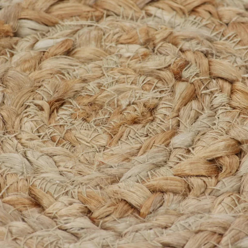 Tapis rond jute tressé main motif rosace détail fibre