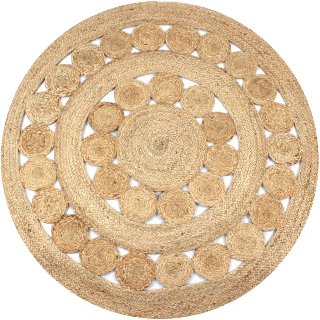 Tapis rond jute tressé main motif rosace vue de dessus