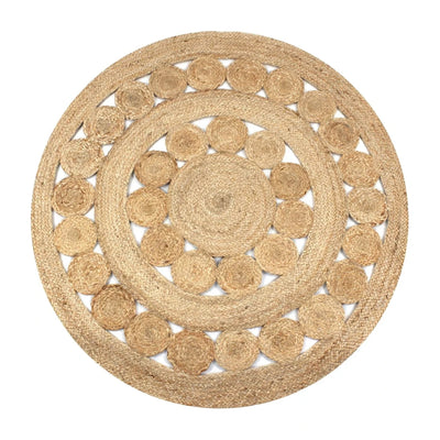 Tapis rond jute tressé main motif rosace