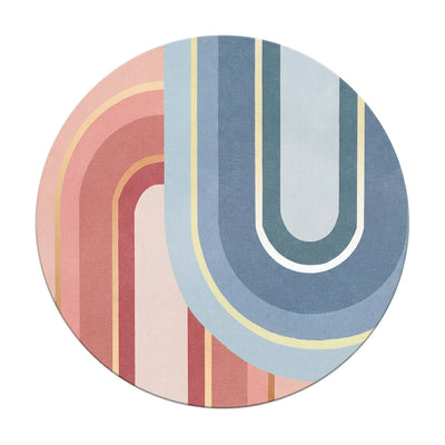 Tapis rond lavable en machine arcs pastel rose et bleu