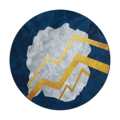 Tapis rond lavable en machine bleu nuit doré