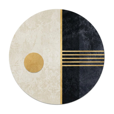 Tapis rond lavable en machine crème et noir doré