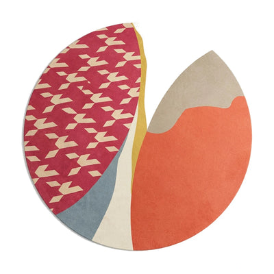 Tapis rond lavable en machine patchwork corail