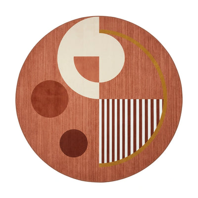 Tapis rond lavable en machine terracotta géométrique
