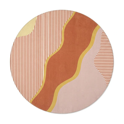 Tapis rond lavable en machine vagues terracotta