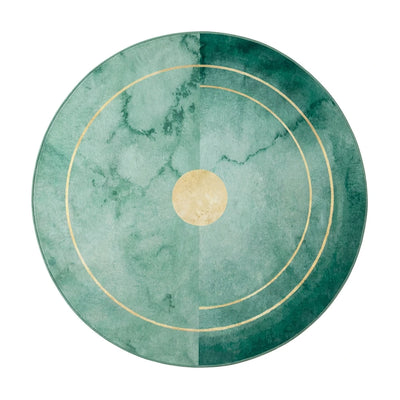 Tapis rond lavable en machine vert cercle doré