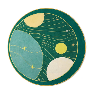 Tapis rond lavable en machine vert forêt lune dorée