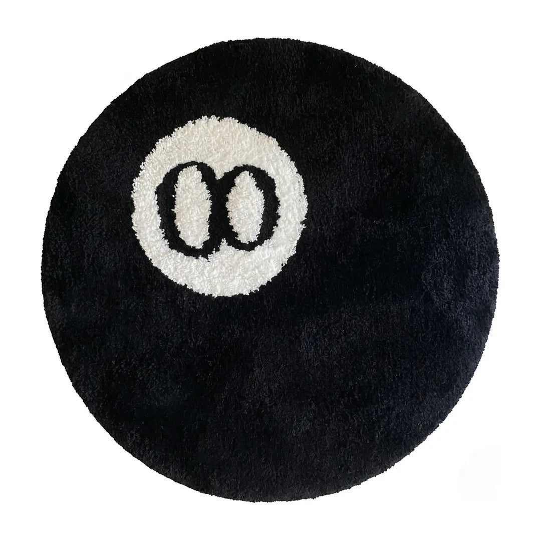 tapis-rond-motif-8-ball, vue de dessus sur fond blanc