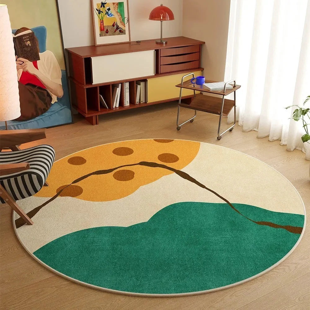 Rendu du tapis rond paysage abstrait multicolore en lumière naturelle