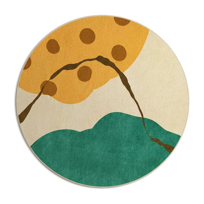 Tapis rond paysage abstrait multicolore