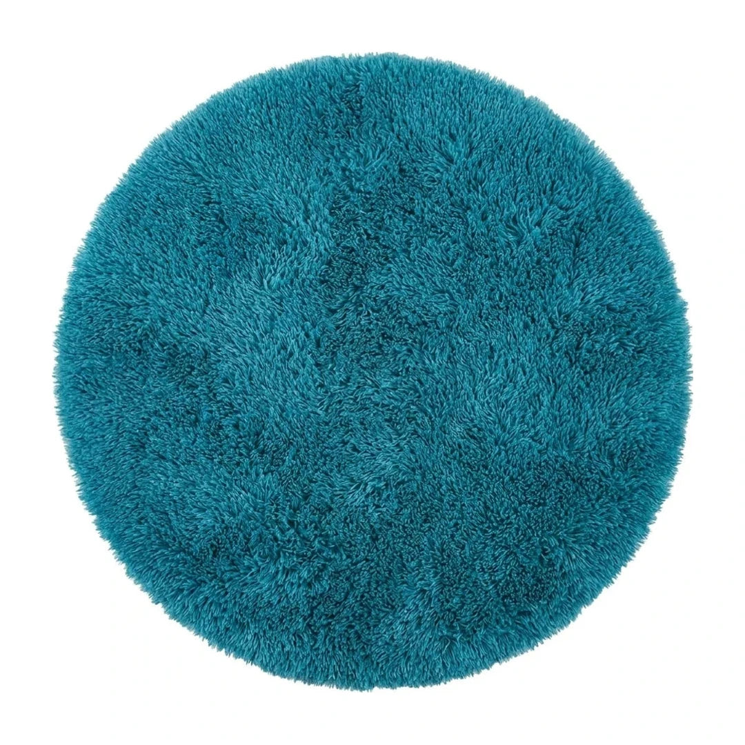tapis-rond-salle-de-bain-bleu, vue de dessus sur fond blanc